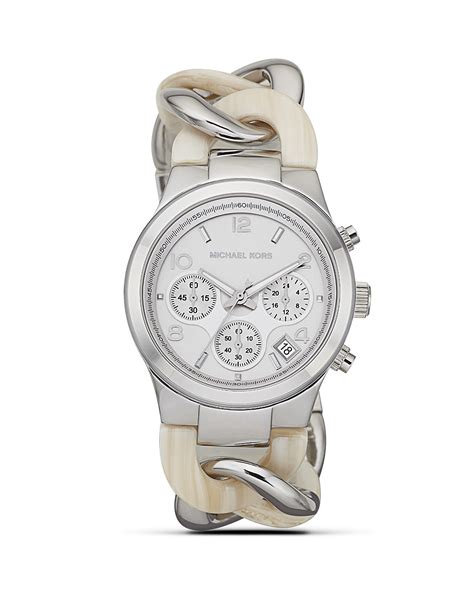 michael kors silver and alabaster chain runway bracelet watch|michael kors lexington lux.